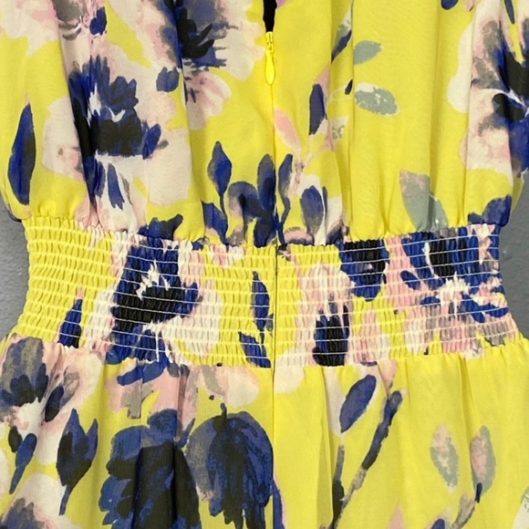Eliza J NWOT Women's 0 Floral Asymmetrical Tiered Ruffle Dress Bright Yellow - Picture 3 of 6